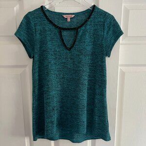 Juicy Couture XS Short Ruffle Sleeve Sweater Bling Marcasite Teal